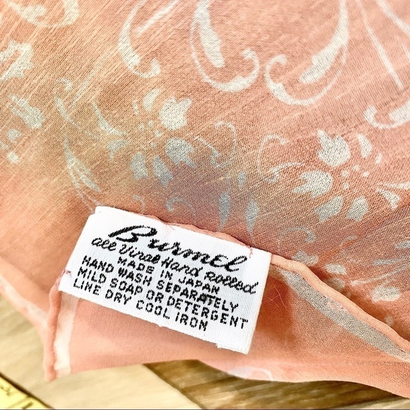 Vintage Scarf Pink White Floral by Burmel Made in Japan Hand Rolled Polyester - Picture 4 of 4